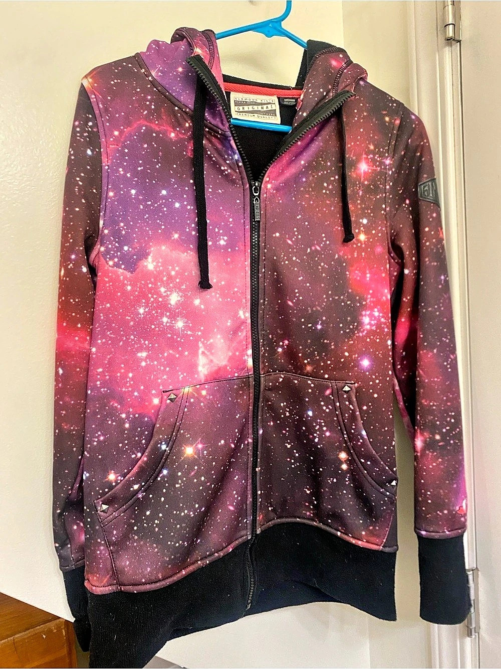 Vintage zumez, Glamour Kills Galaxy Print Zip Up Hoodie Purple & Pink Medium